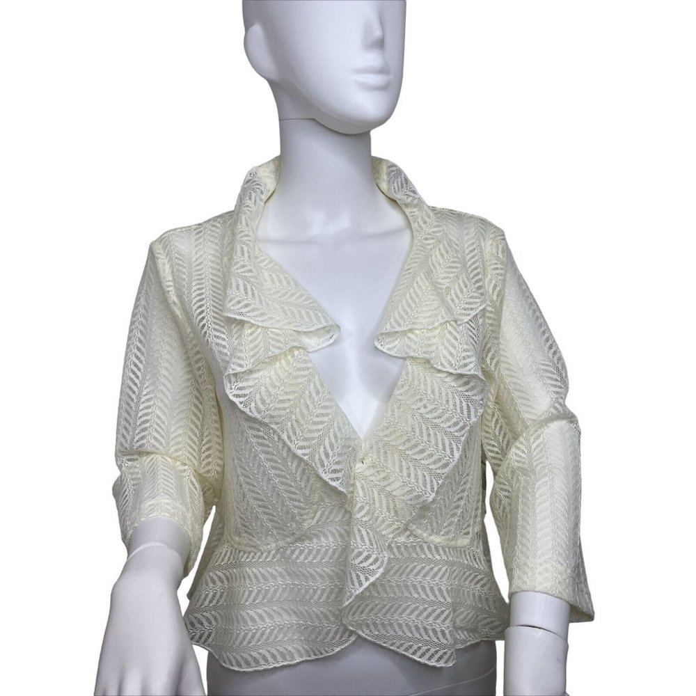 Dress Barn Women’s Shrug Pale Yellow  Lace Ruffled 14 Nylon/Spandex 3/4 Sleeve